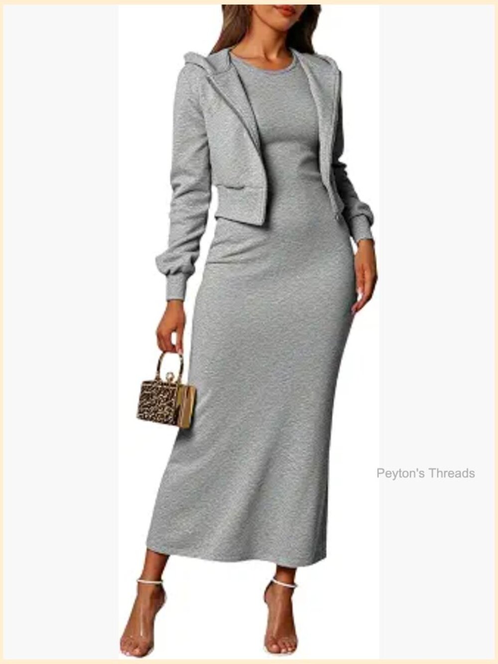 2 Piece Y2k Outfits Bodycon Maxi Dress Zip Up Hoodie Fall Casual Set Streetwear - Picture 1 of 5